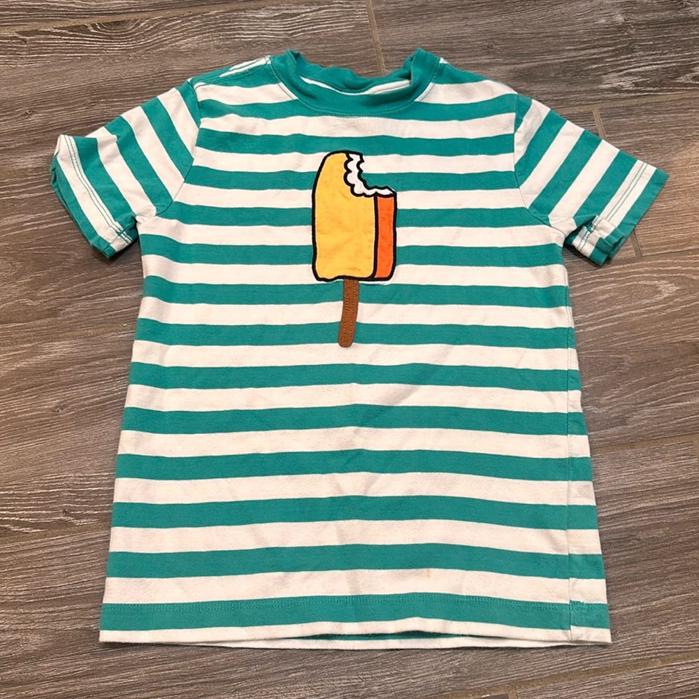 Boys green striped creamsicle popsicle Hanna Andersson tee top 110 size 5